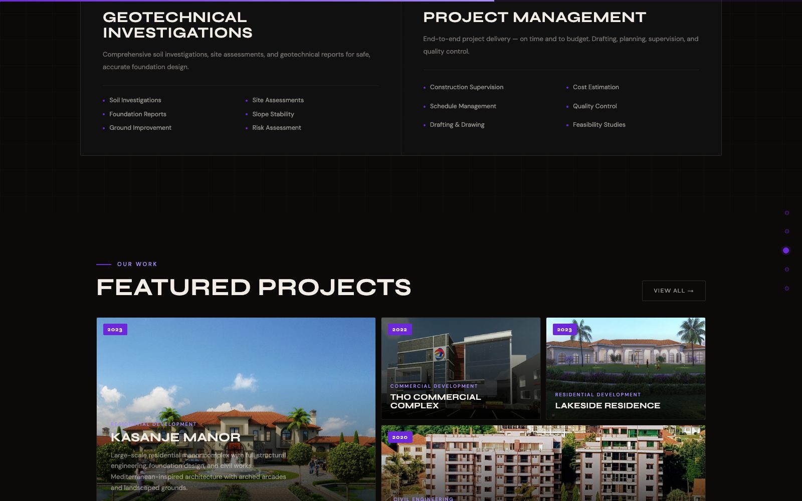 Tetra services and featured projects section